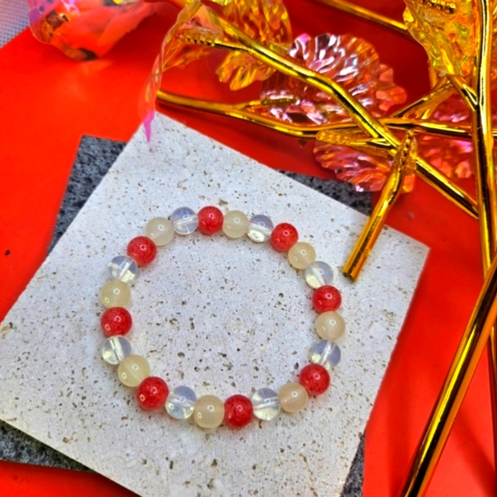 NEW Carnelian Citrine Crystal 8mm Beaded Bracelet - Attract Love - Handmade